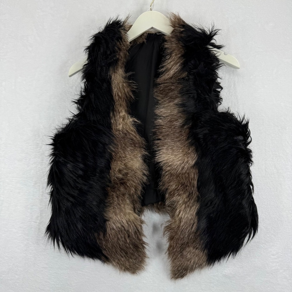 Free People Black Brown‎ Faux Fur Trimmed Vest Women's Size 6 NWOT